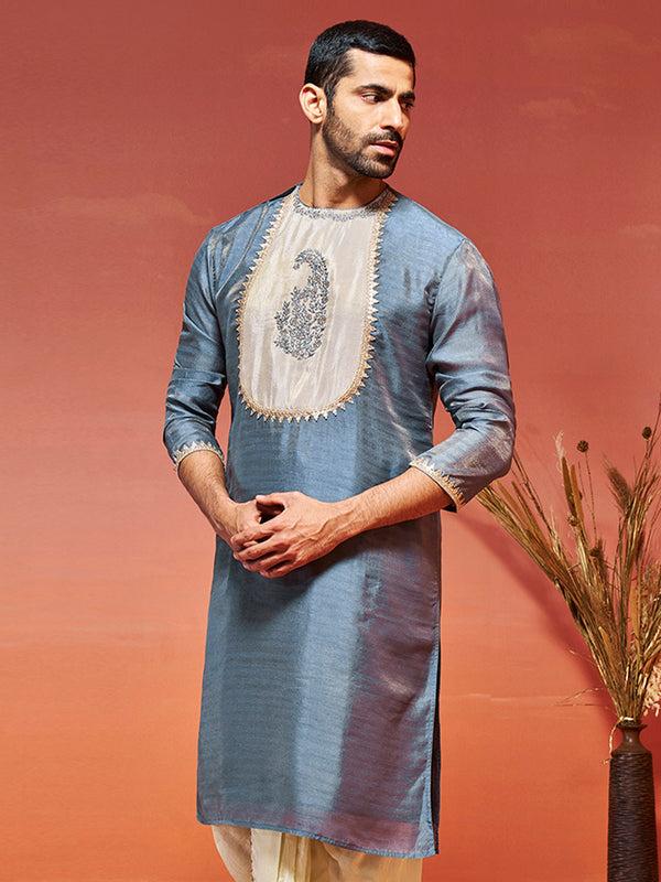 Jashvi Men's Gray Silk Blend Kurta