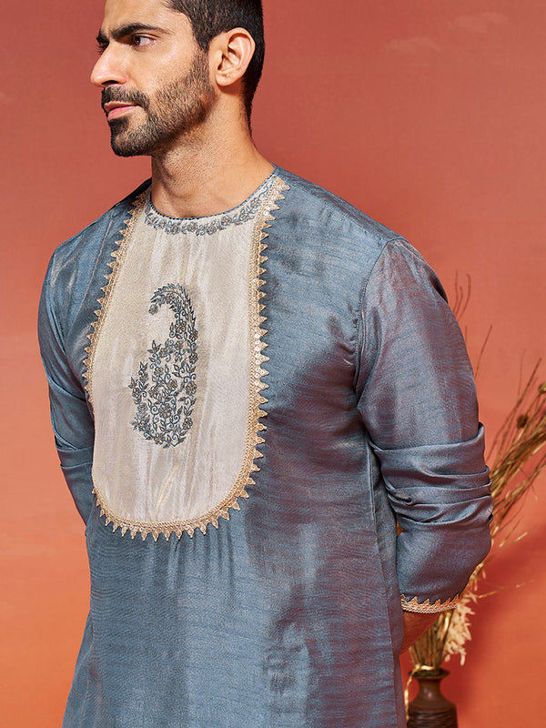 Jashvi Men's Gray Silk Blend Kurta And Dhoti Set