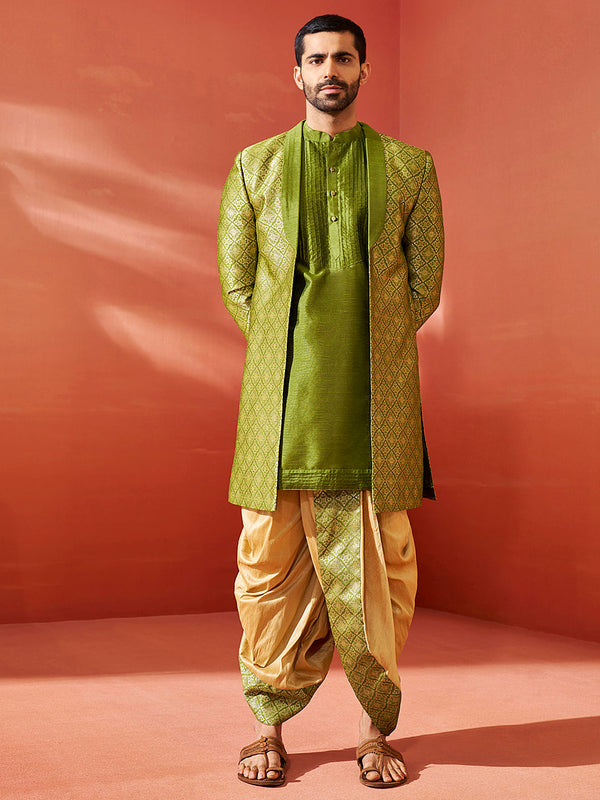 Jashvi Men's Green Silk Blend Sherwani Set