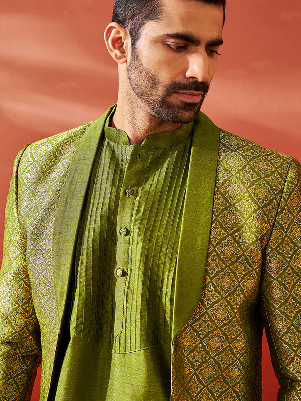 Jashvi Men's Green Silk Blend Sherwani