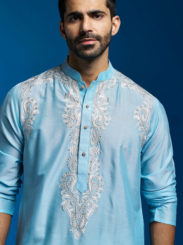 Jashvi Men's Aqua Viscose Kurta