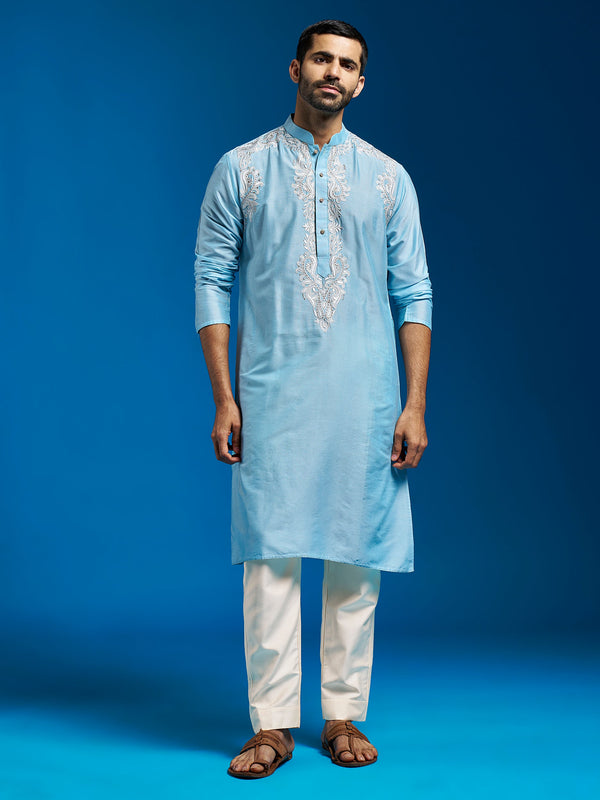 Jashvi Men's Aqua Viscose Kurta And Pyjama Set.