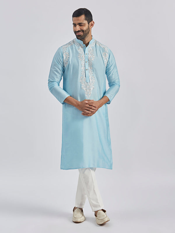 Jashvi Men's Aqua Viscose Kurta And Pyjama Set.