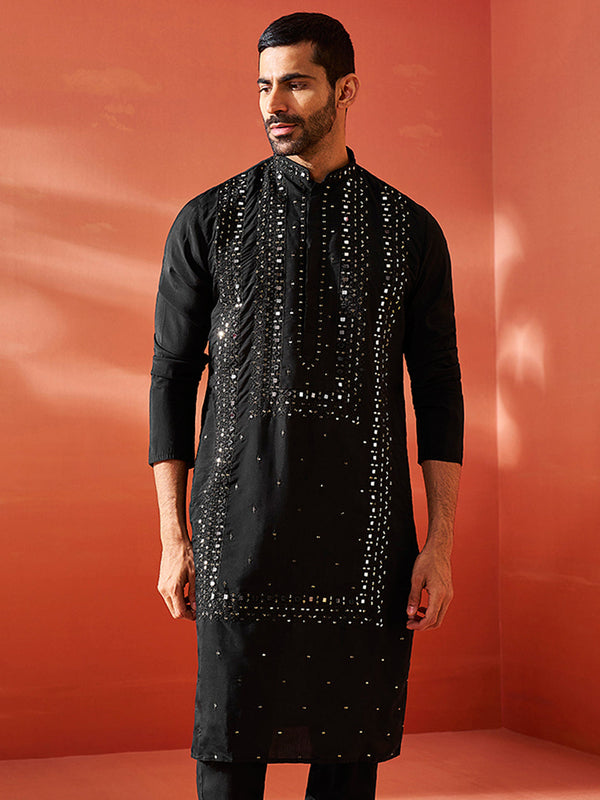 Jashvi Men's Black Silk Blend Kurta