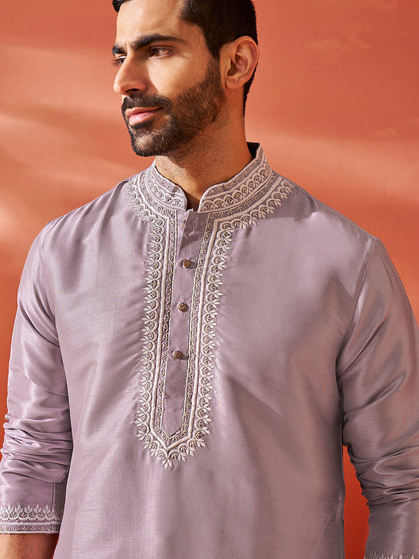 Jashvi Men's Purple Silk Blend Kurta