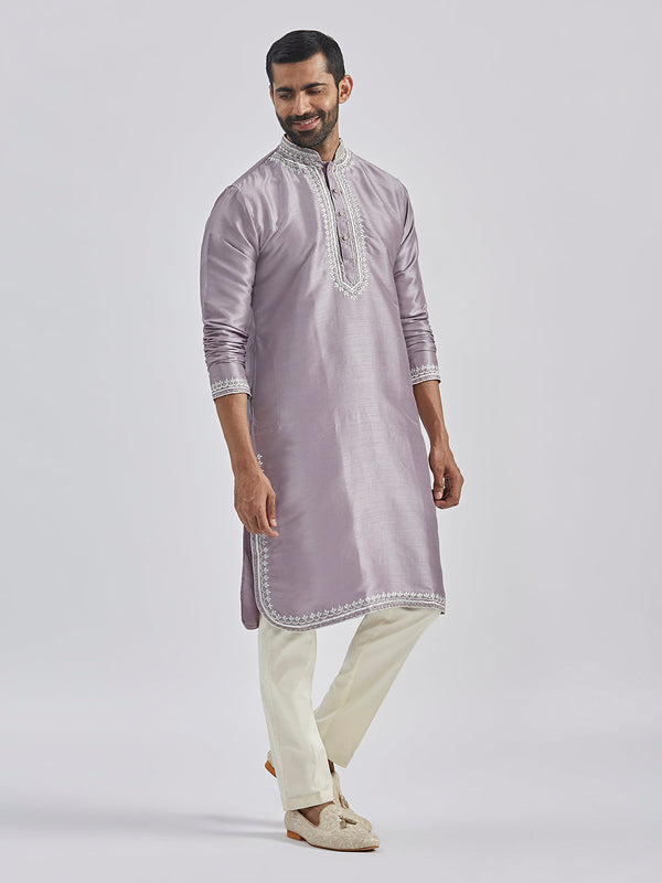 Jashvi Men's Purple Silk Blend Kurta And Pyjama Set.