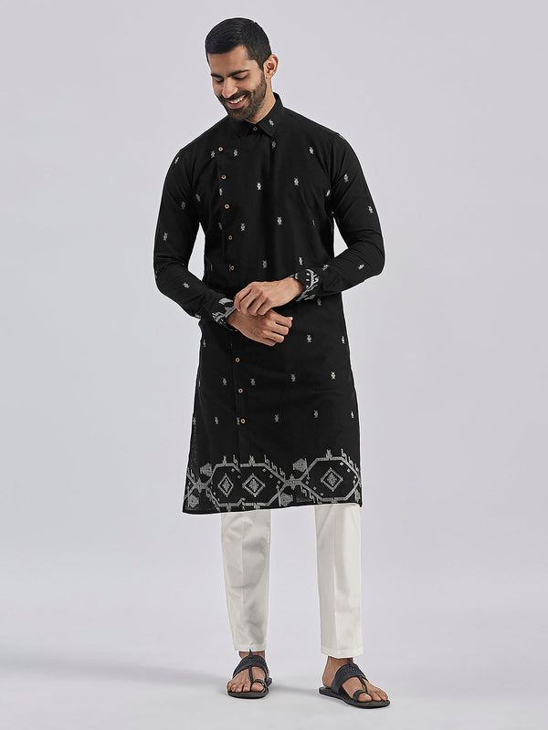 Jashvi Men's Black Cotton Kurta