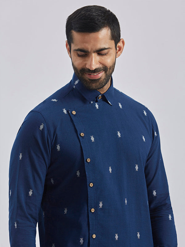 Jashvi Men's Navy Blue Cotton Kurta