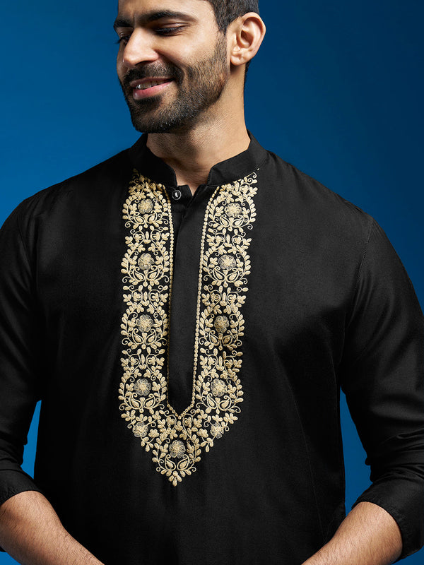 Jashvi Men's Black Viscose Kurta