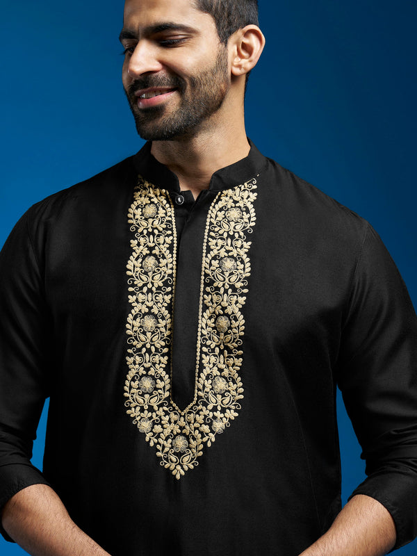 Jashvi Men's Black Viscose Kurta And Pyjama Set