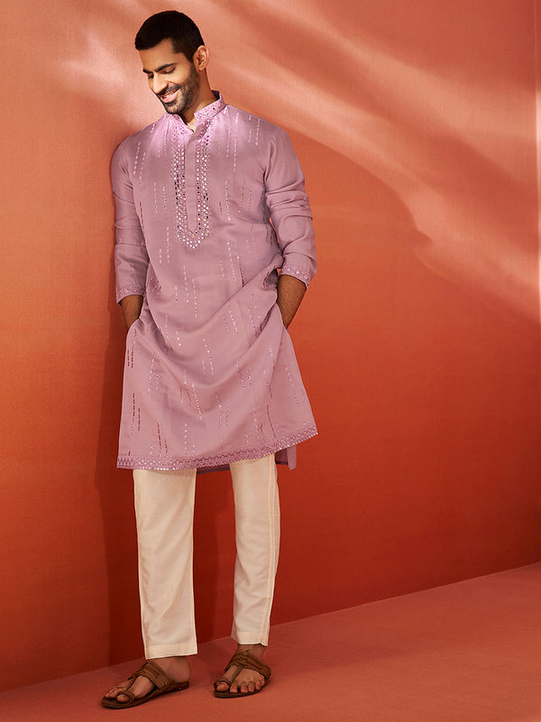 Jashvi Men's Onion Chanderi Kurta And Pyjama Set