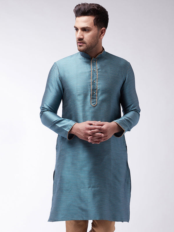 Jashvi Men's Aqua  Silk Blend Kurta