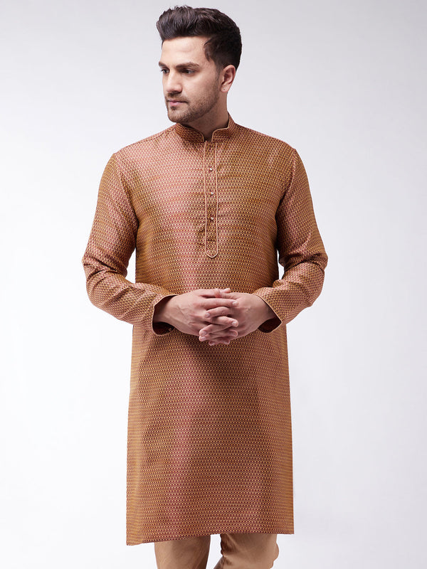 Jashvi Men's Maroon  Silk Blend Kurta