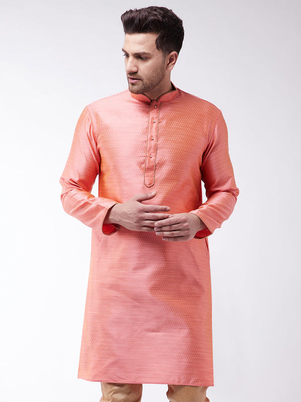 Jashvi Men's Pink Silk Blend Kurta