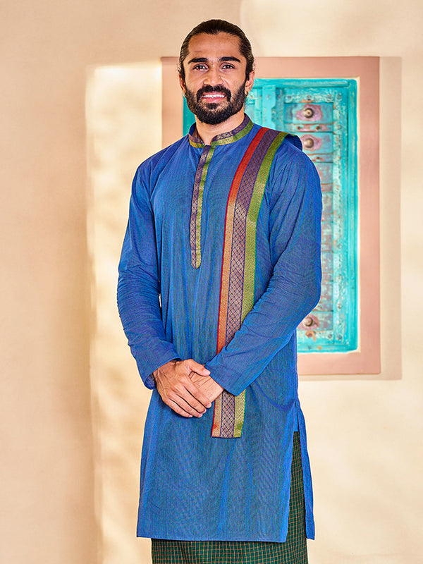 Jashvi Men's Blue Cotton Kurta