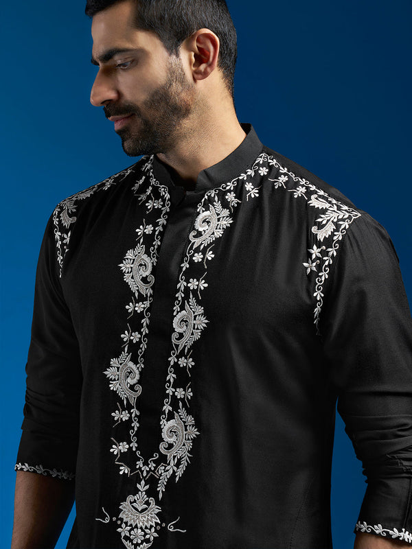 Jashvi Men's Black Viscose Kurta