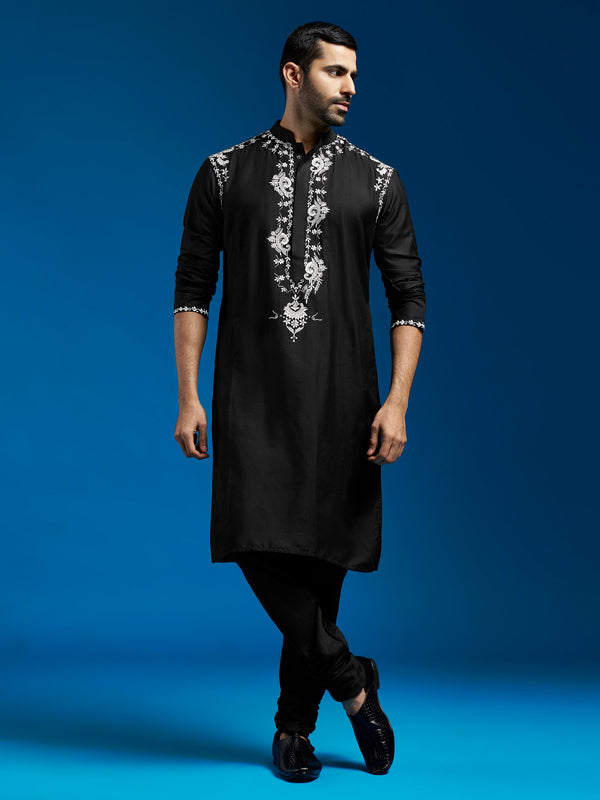 Jashvi Men's Black Viscose Kurta And Pyjama Set