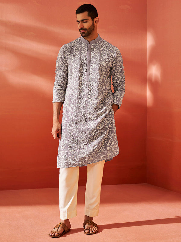 Jashvi Men's Levender Georgette Kurta And Pyjama Set