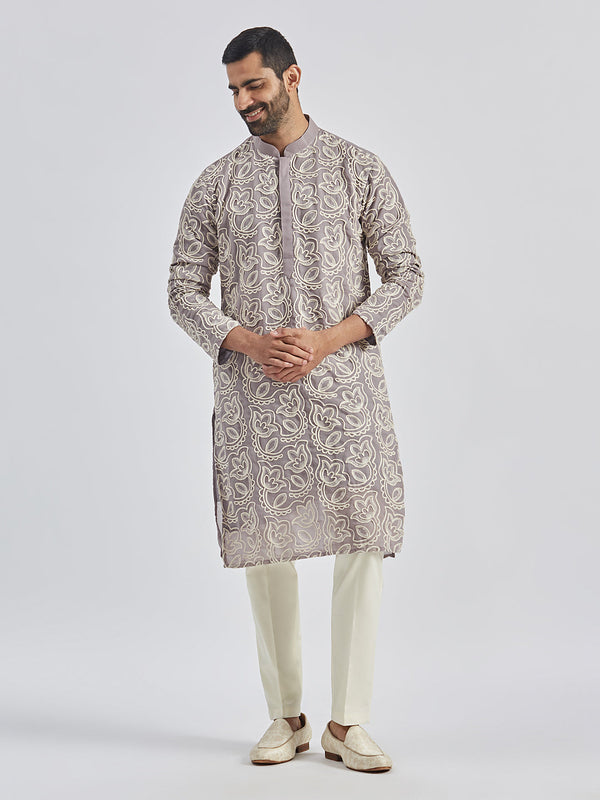 Jashvi Men's Levender Georgette Kurta And Pyjama Set