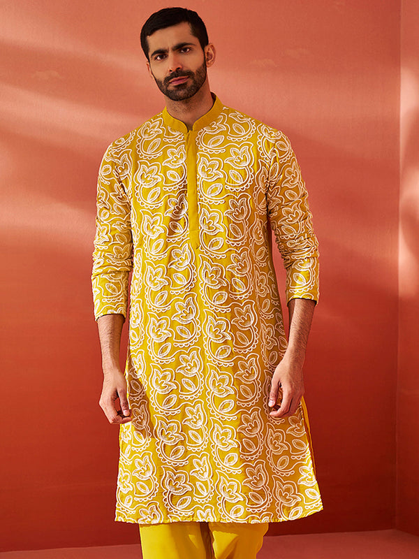 Jashvi Men's Mustard Georgette Kurta