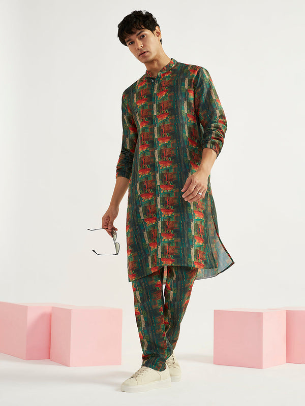 Jashvi Men's Green Crepe Kurta And Pyjama Set