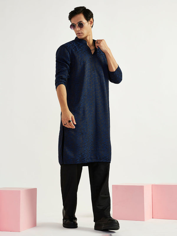 Jashvi Men's Navy Blue Imported Suiting Lycra Kurta And Pyjama Set