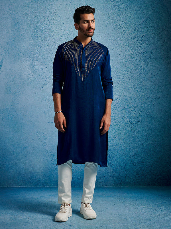 Jashvi Men's Turquoise Silk Blend Kurta