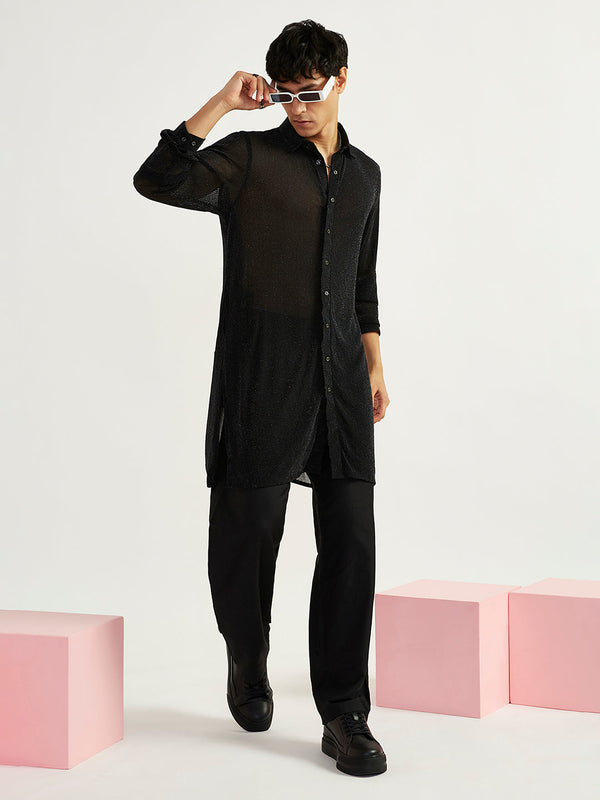 Jashvi Men's Black Lycra Kurta And Pyjama Set