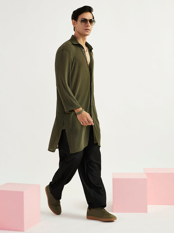 Jashvi Men's Mehendi Green Lycra Kurta And Pyjama Set