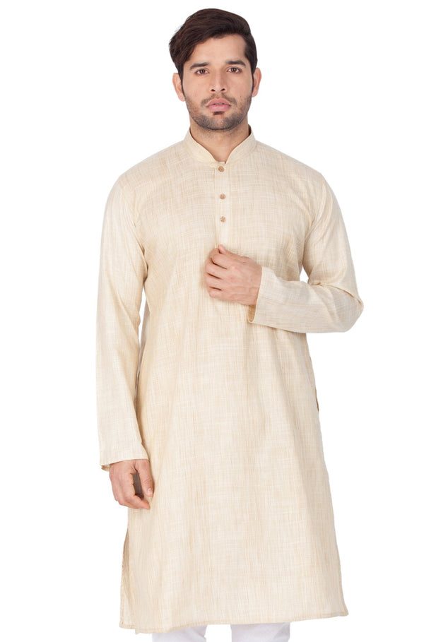 Men's Beige Cotton Kurta - Vastramay