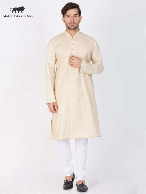 Men's Beige Cotton Kurta and Pyjama Set - Vastramay