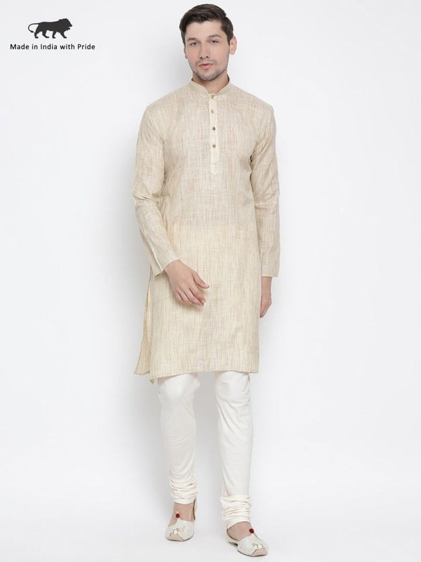 Men's Beige Cotton Kurta and Pyjama Set - Vastramay