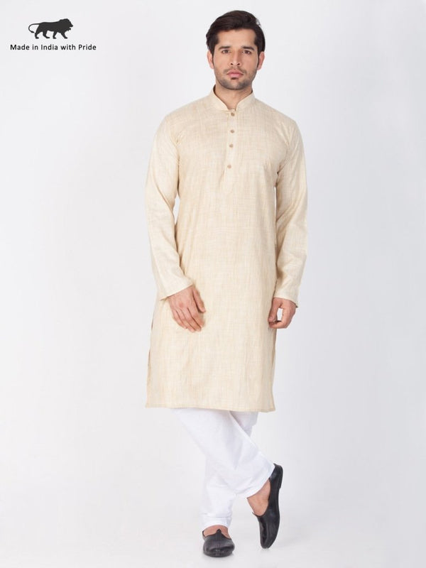 Men's Beige Cotton Kurta and Pyjama Set - Vastramay