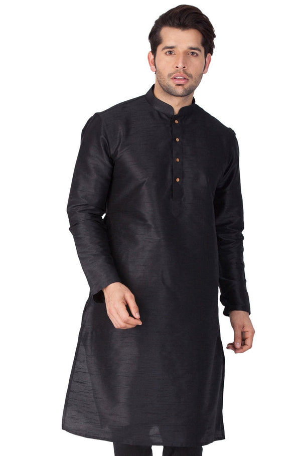 Men's Black Cotton Silk Blend Kurta - Vastramay