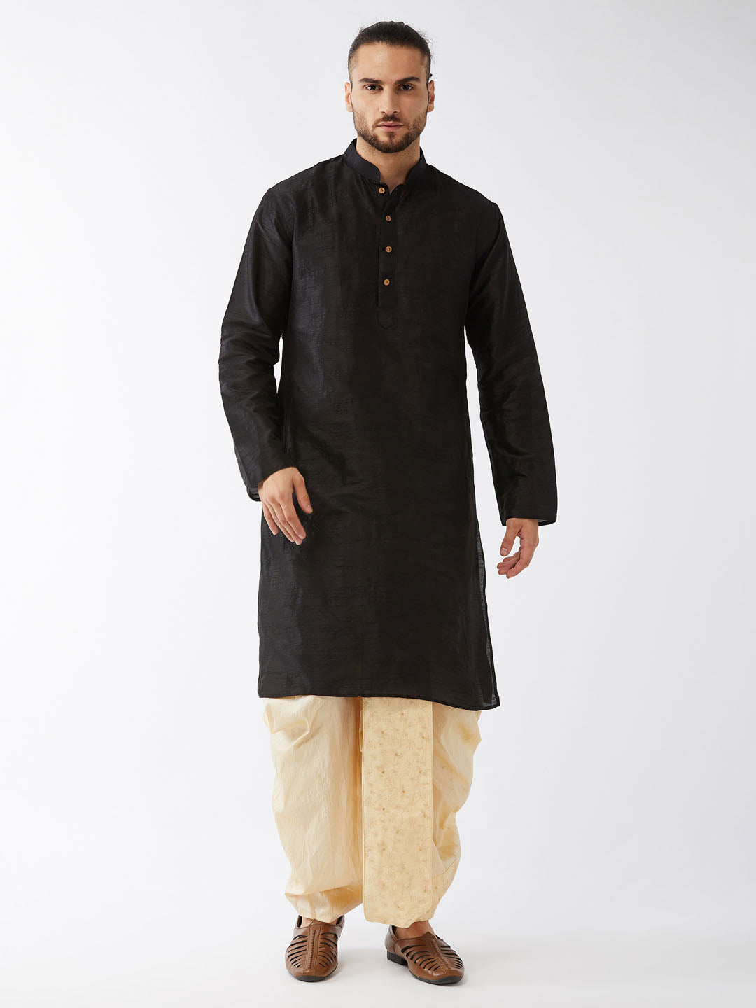 Men's Solid Kurta And Embroidered Traditional Dhoti Set - Vastramay