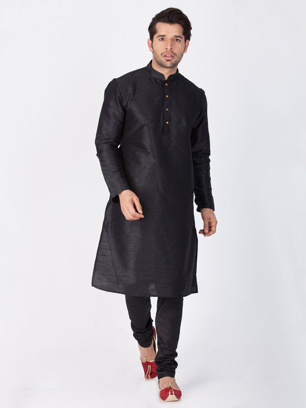 Men's Black Cotton Silk Blend Kurta and Pyjama Set - Vastramay