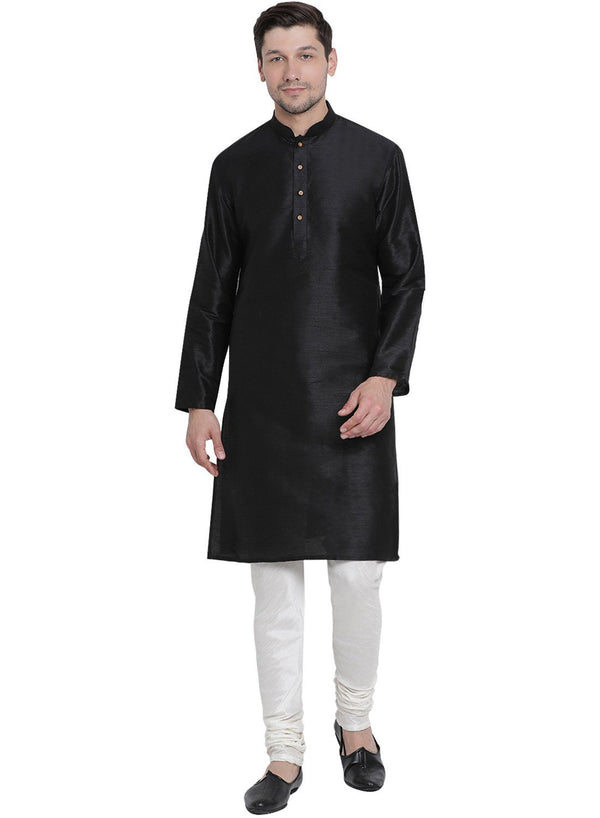 Men's Black Silk Blend Kurta and Pyjama Set - Vastramay