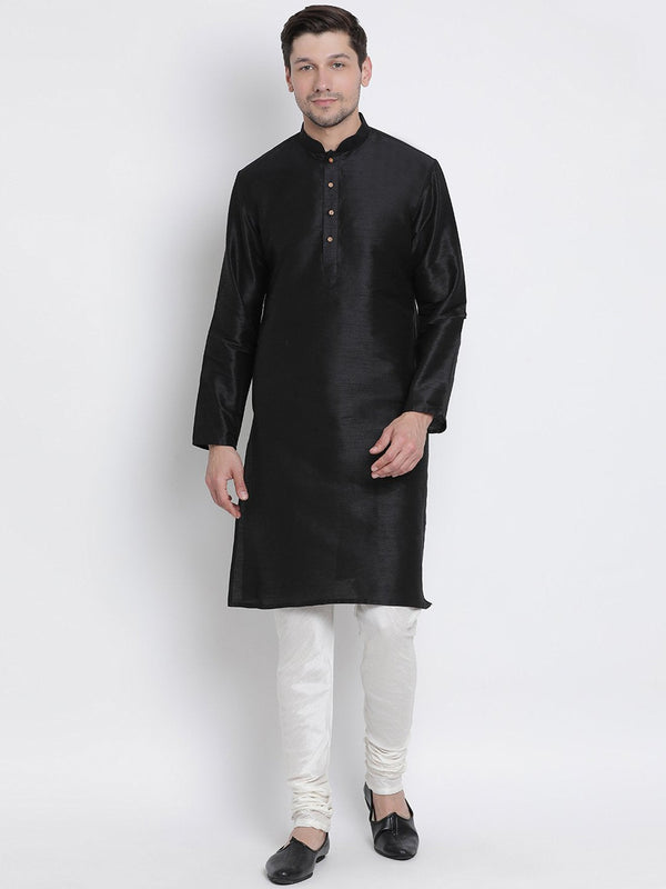 Men's Black Cotton Silk Blend Kurta and Pyjama Set - Vastramay