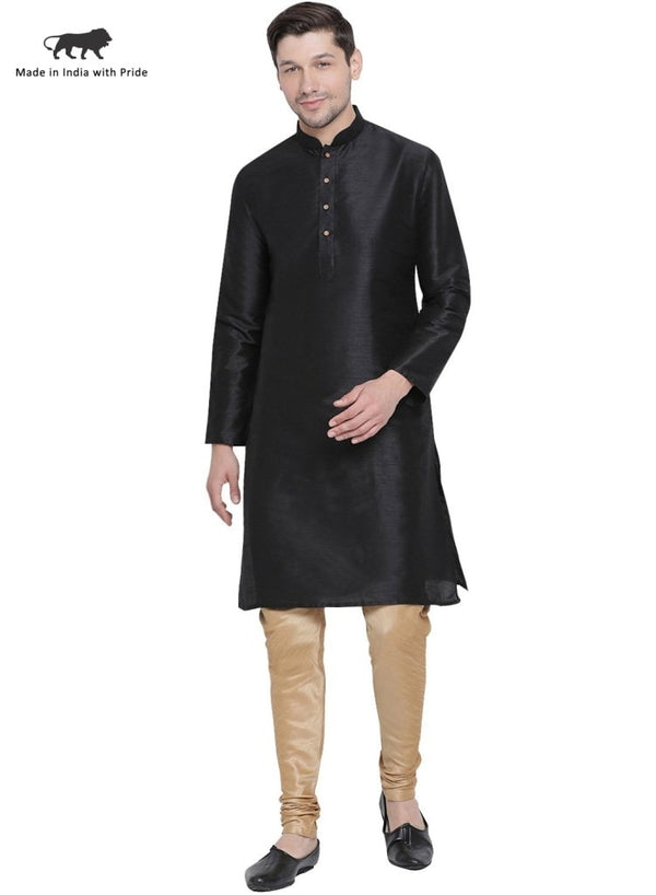 Men's Black Silk Blend Kurta and Pyjama Set - Vastramay