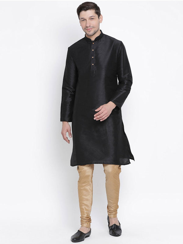 Men's Black Cotton Silk Blend Kurta and Pyjama Set - Vastramay