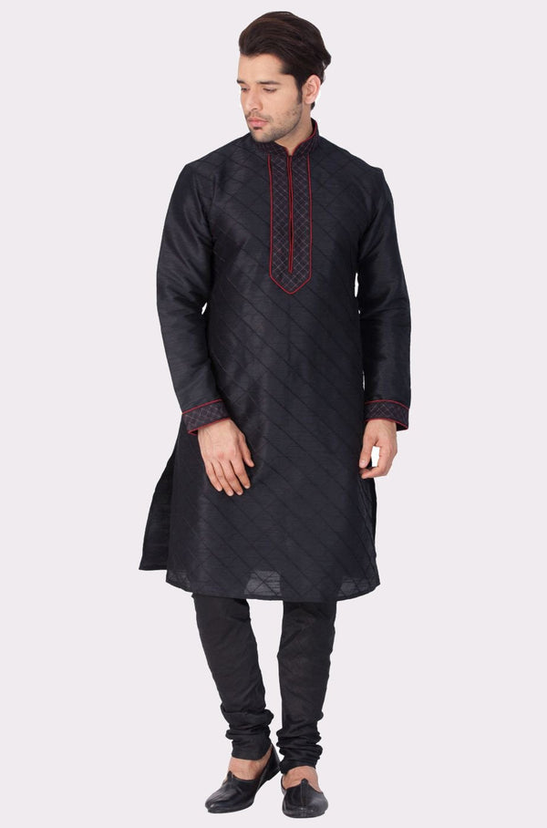 Men's Black Cotton Silk Blend Kurta and Pyjama Set - Vastramay