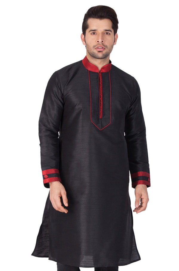 Men's Black Cotton Silk Blend Kurta - Vastramay