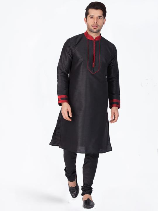 Men's Black Cotton Silk Blend Kurta and Pyjama Set - Vastramay