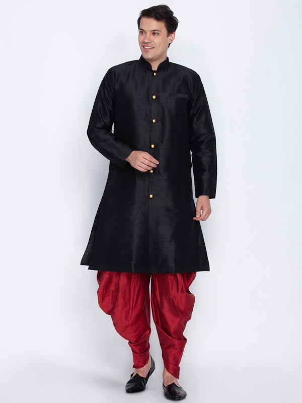 Men's Black Cotton Silk Blend Sherwani Set - Vastramay