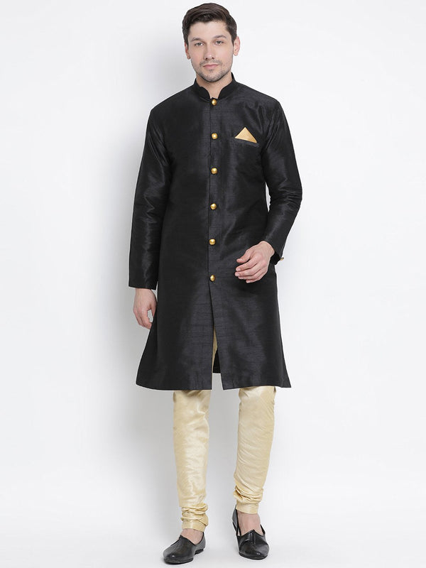 Men's Black Cotton Silk Blend Kurta and Pyjama Set - Vastramay