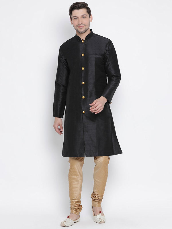 Men's Black Cotton Silk Blend Kurta and Pyjama Set - Vastramay