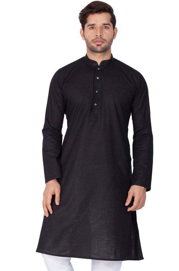 Men's Black Linen Kurta - Vastramay