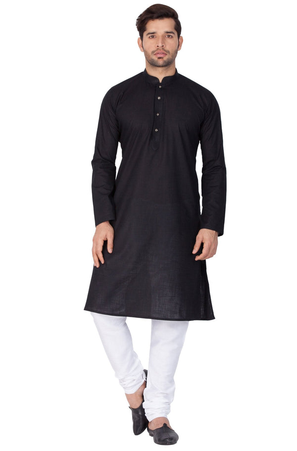 Men's Black Linen Kurta and Pyjama Set - Vastramay