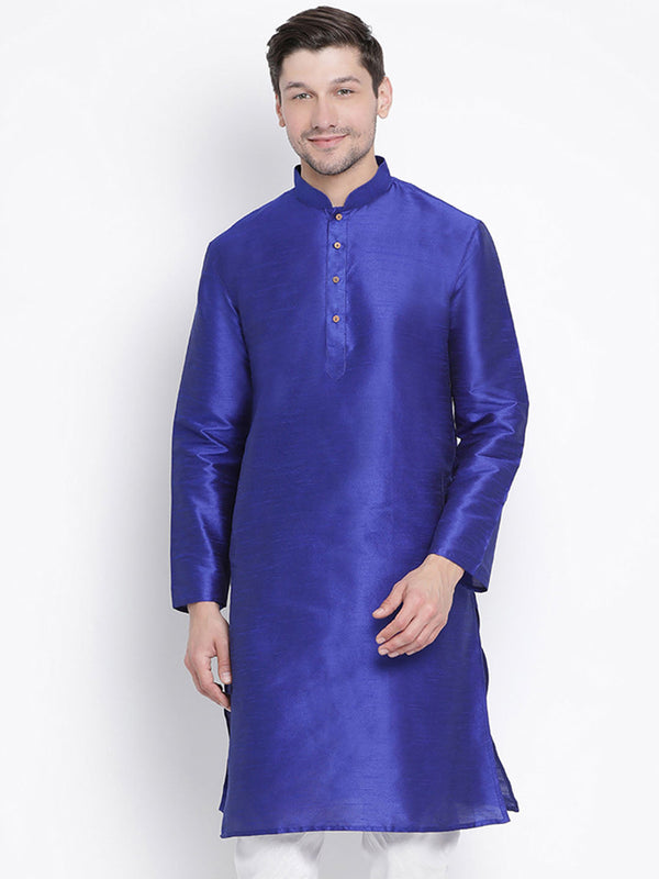 Jashvi Men's Blue Cotton Silk Blend Kurta