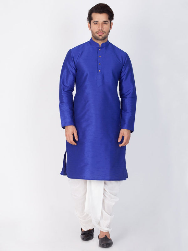 Men's Blue Cotton Silk Blend Kurta and Dhoti Pant Set - Vastramay